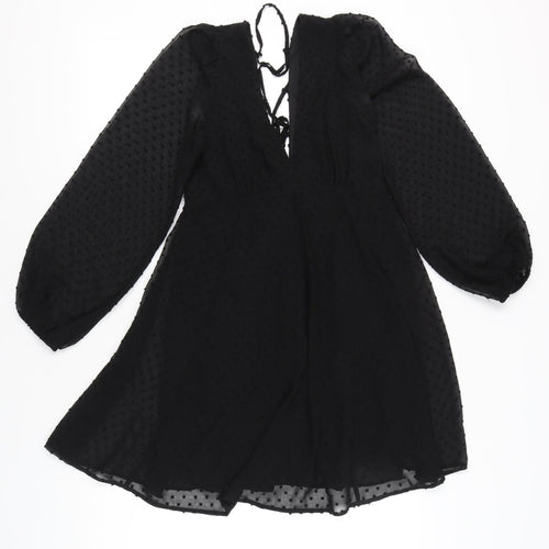 ASOS DESIGN Women’s Black Size 4 Short A-Line Lace Up Dress