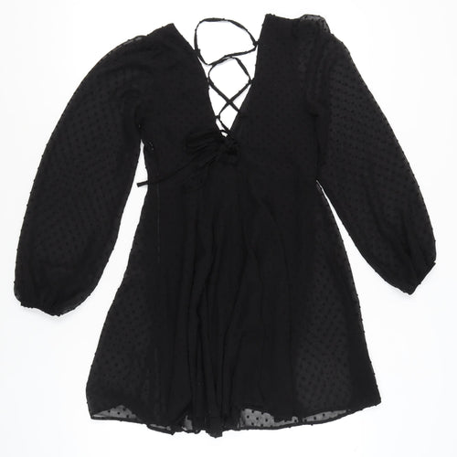 ASOS DESIGN Women’s Black Size 4 Short A-Line Lace Up Dress