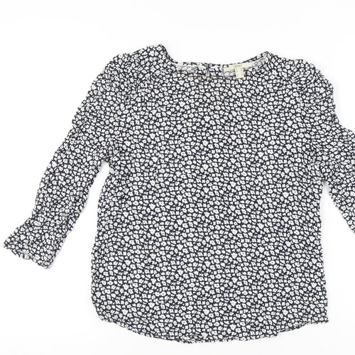 Esprit Women’s Blue Floral Blouse M 3/4 Sleeve Viscose