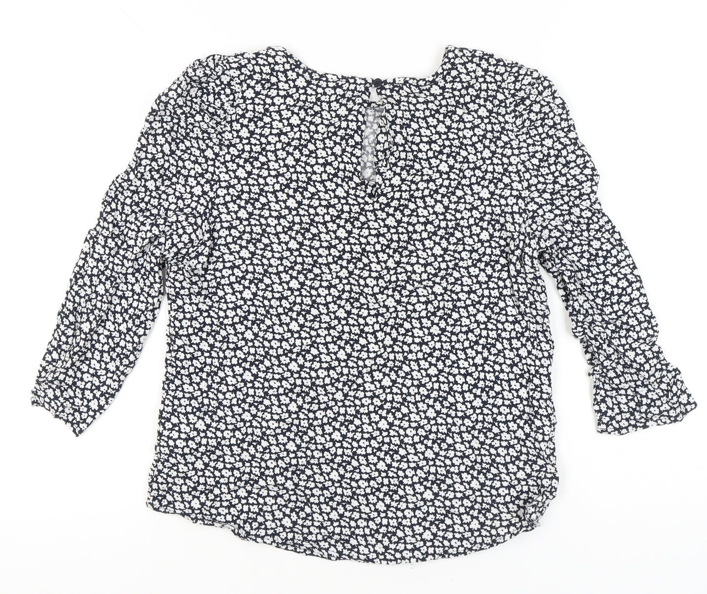 Esprit Women’s Blue Floral Blouse M 3/4 Sleeve Viscose