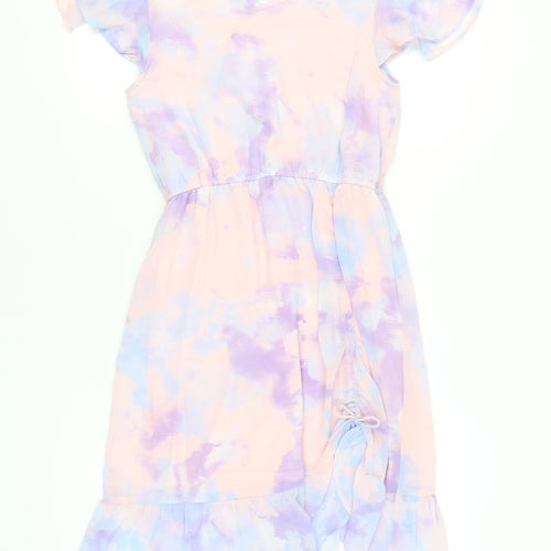 H&M Girls Multicoloured Tie Dye Skater Dress 14 Years Flutter Sleeve
