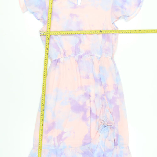 H&M Girls Multicoloured Tie Dye Skater Dress 14 Years Flutter Sleeve