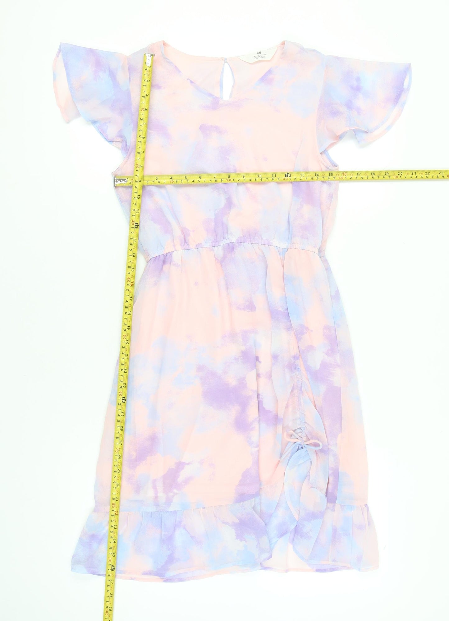 H&M Girls Multicoloured Tie Dye Skater Dress 14 Years Flutter Sleeve