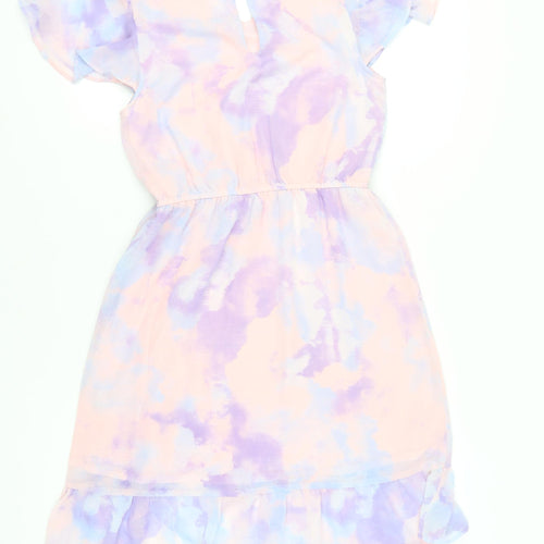 H&M Girls Multicoloured Tie Dye Skater Dress 14 Years Flutter Sleeve