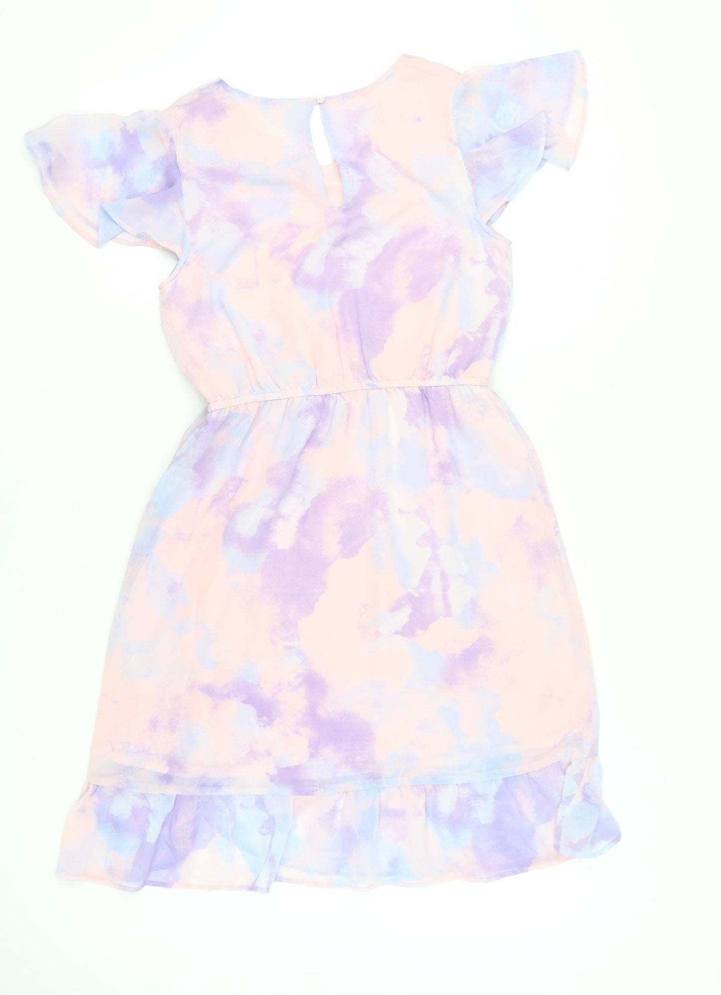 H&M Girls Multicoloured Tie Dye Skater Dress 14 Years Flutter Sleeve