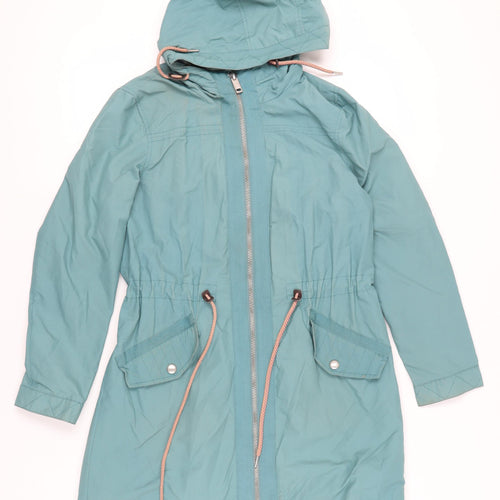 Mantaray Women’s Blue Parka Coat Size 12 Hooded Mid-Length Casual
