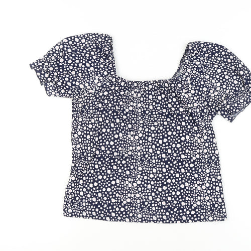M&Co Girls Blue Floral Cropped Blouse 15 Years Short Sleeve Summer Top