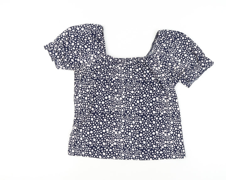 M&Co Girls Blue Floral Cropped Blouse 15 Years Short Sleeve Summer Top