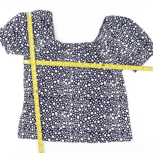 M&Co Girls Blue Floral Cropped Blouse 15 Years Short Sleeve Summer Top