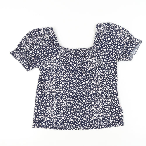 M&Co Girls Blue Floral Cropped Blouse 15 Years Short Sleeve Summer Top