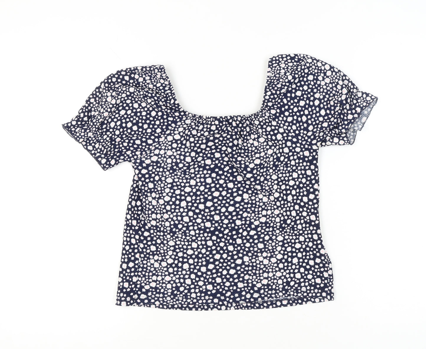 M&Co Girls Blue Floral Cropped Blouse 15 Years Short Sleeve Summer Top