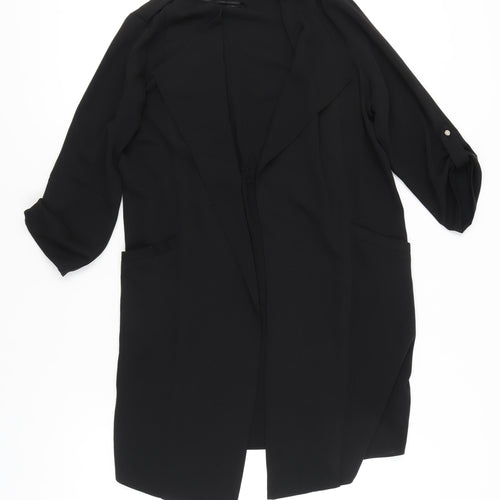 Wallis Petite Women's Black Long Coatigan UK 8 Polyester 3/4 Sleeve