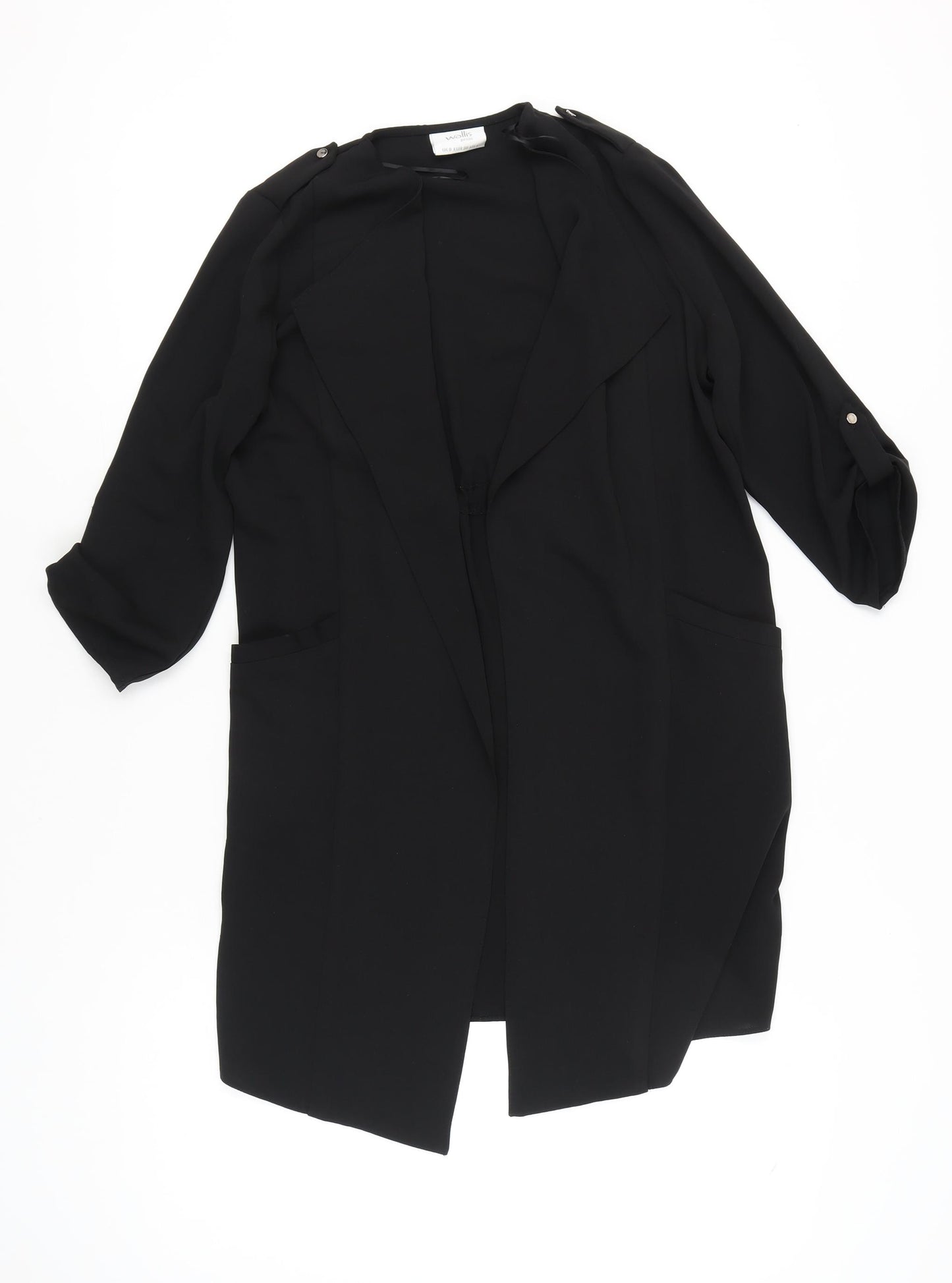 Wallis Petite Women's Black Long Coatigan UK 8 Polyester 3/4 Sleeve