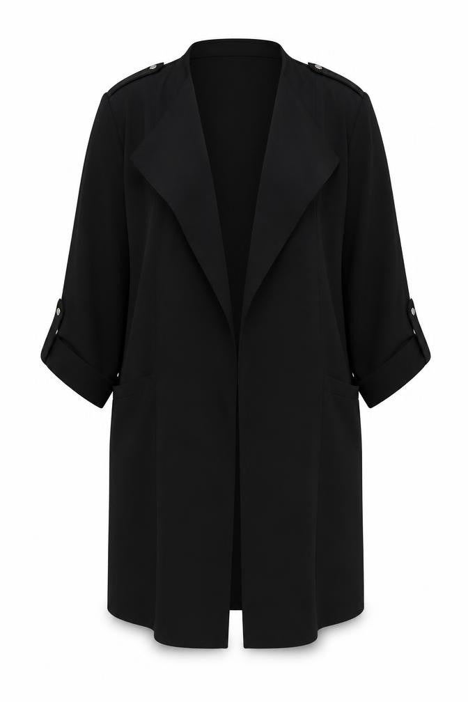 Front view of Wallis Petite Women's Black Long Coatigan UK 8 Polyester 3/4 Sleeve