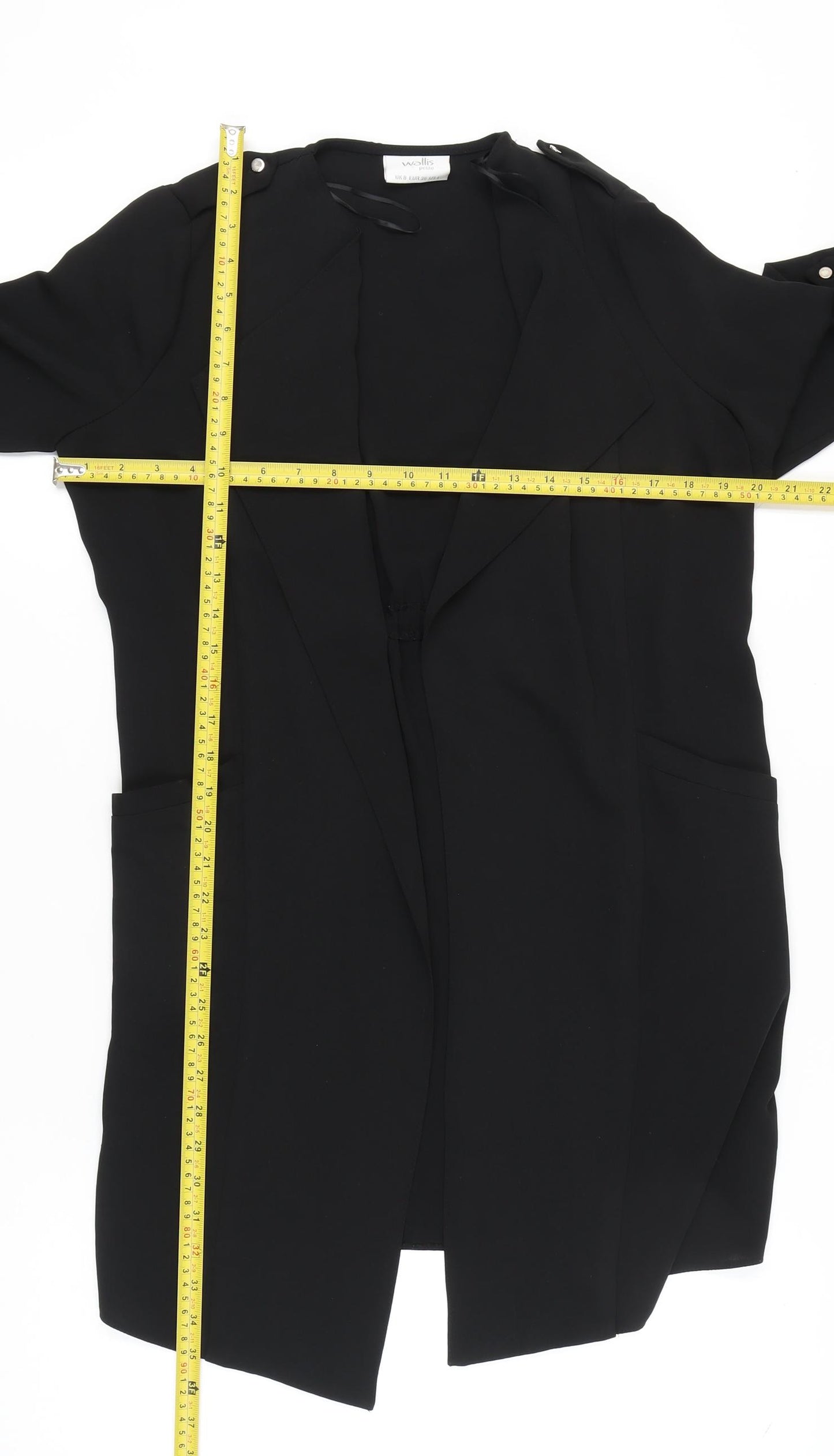 Wallis Petite Women's Black Long Coatigan UK 8 Polyester 3/4 Sleeve