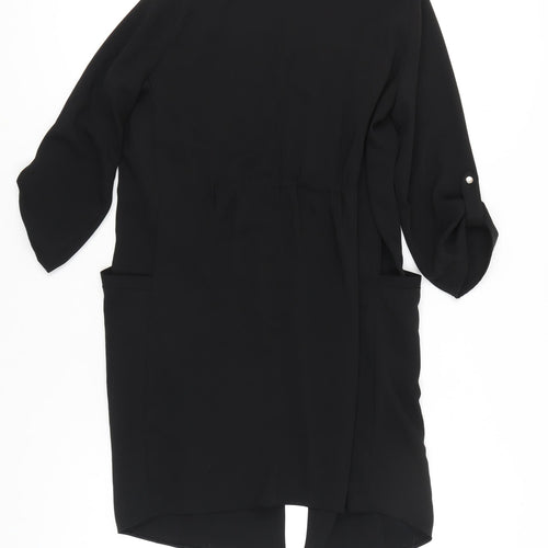Wallis Petite Women's Black Long Coatigan UK 8 Polyester 3/4 Sleeve
