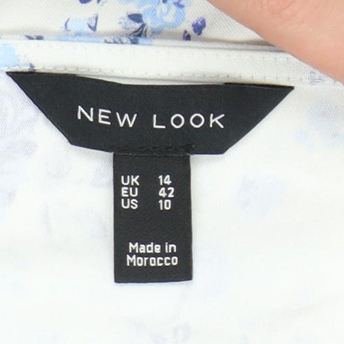 New Look Womens White Floral Cropped Blouse UK 14 Puff Sleeve