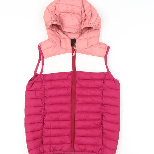 TOG24 Girls Pink White Red Puffer Hooded Waistcoat 10-11 Years