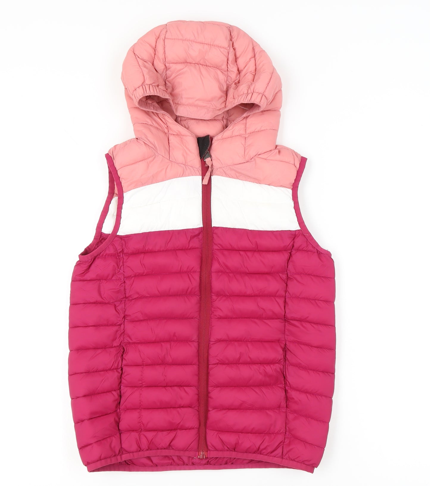 TOG24 Girls Pink White Red Puffer Hooded Waistcoat 10-11 Years