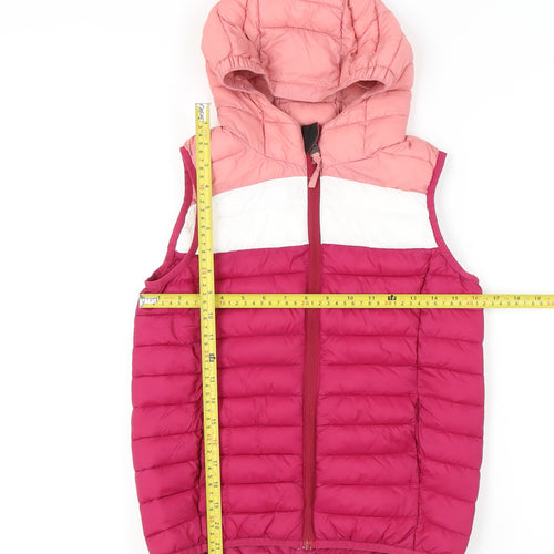 TOG24 Girls Pink White Red Puffer Hooded Waistcoat 10-11 Years
