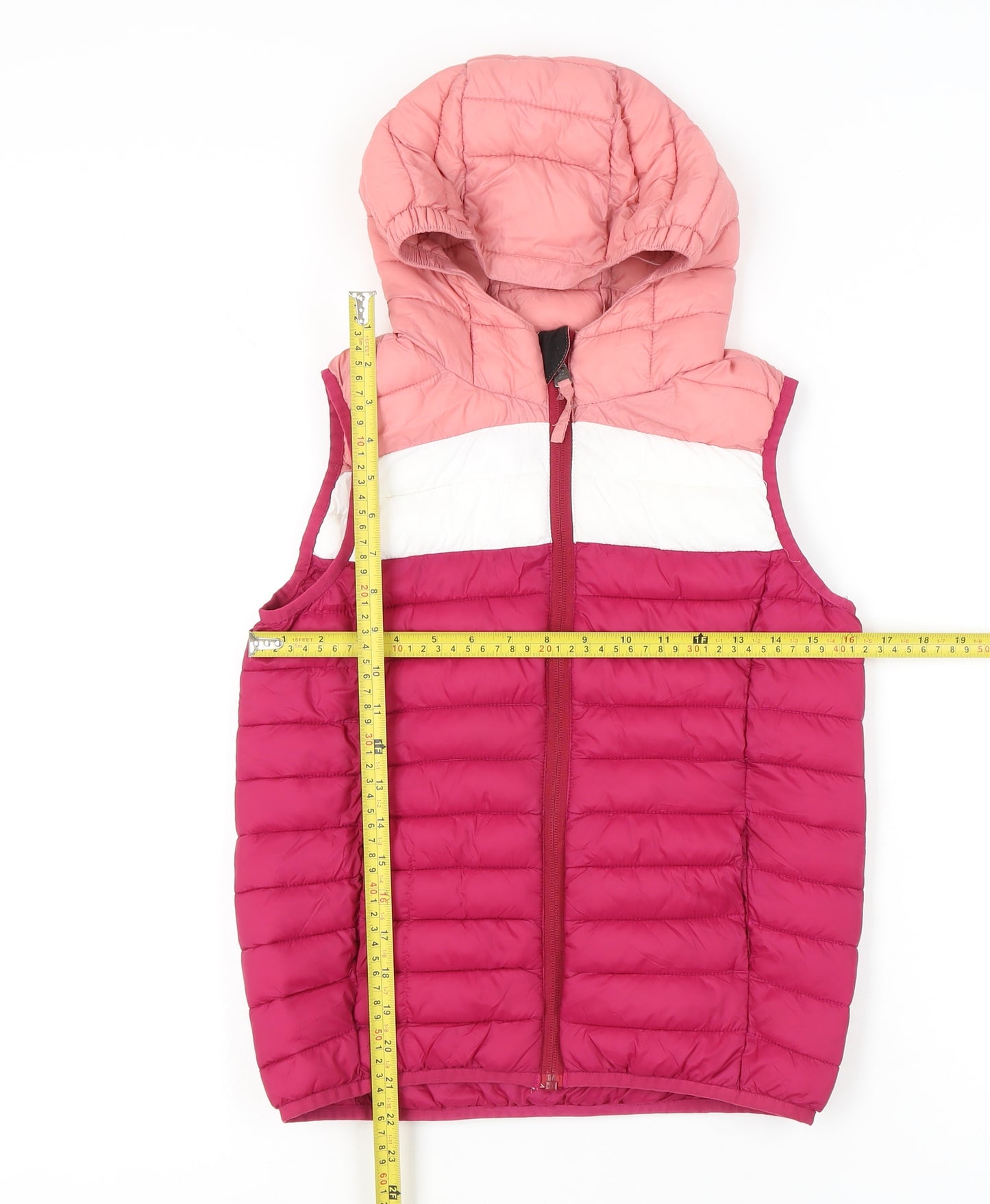 TOG24 Girls Pink White Red Puffer Hooded Waistcoat 10-11 Years