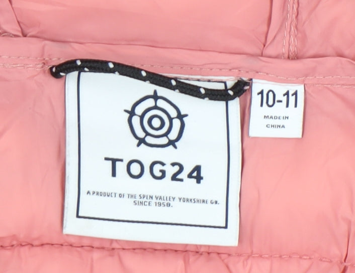 TOG24 Girls Pink White Red Puffer Hooded Waistcoat 10-11 Years