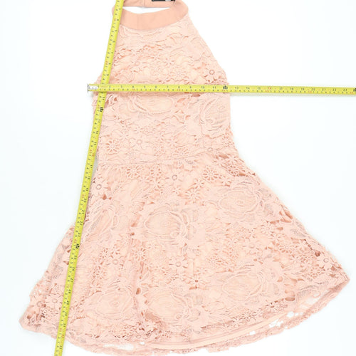 Boohoo Womens Pink Lace Halter A-Line Party Dress UK 8