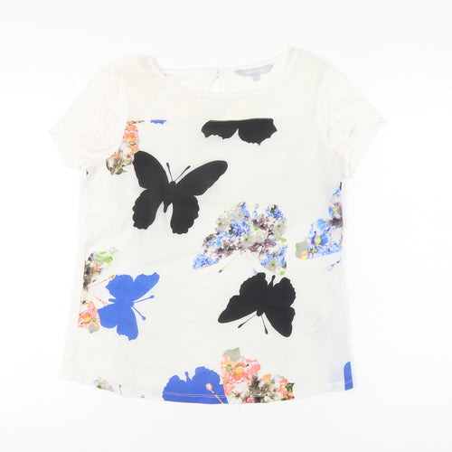 Red Herring Women’s White Butterfly Floral Blouse UK 10 Short Sleeve