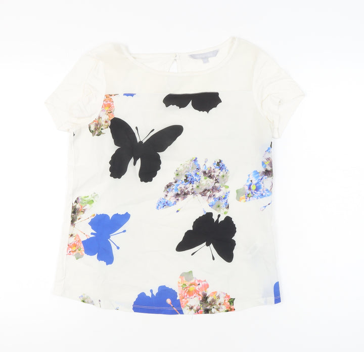 Red Herring Women’s White Butterfly Floral Blouse UK 10 Short Sleeve