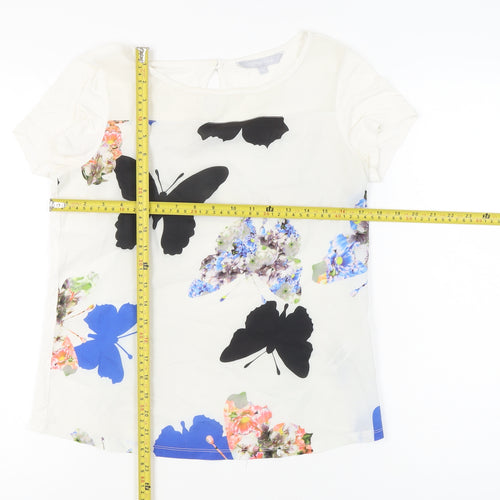 Red Herring Women’s White Butterfly Floral Blouse UK 10 Short Sleeve