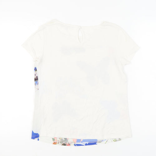 Red Herring Women’s White Butterfly Floral Blouse UK 10 Short Sleeve
