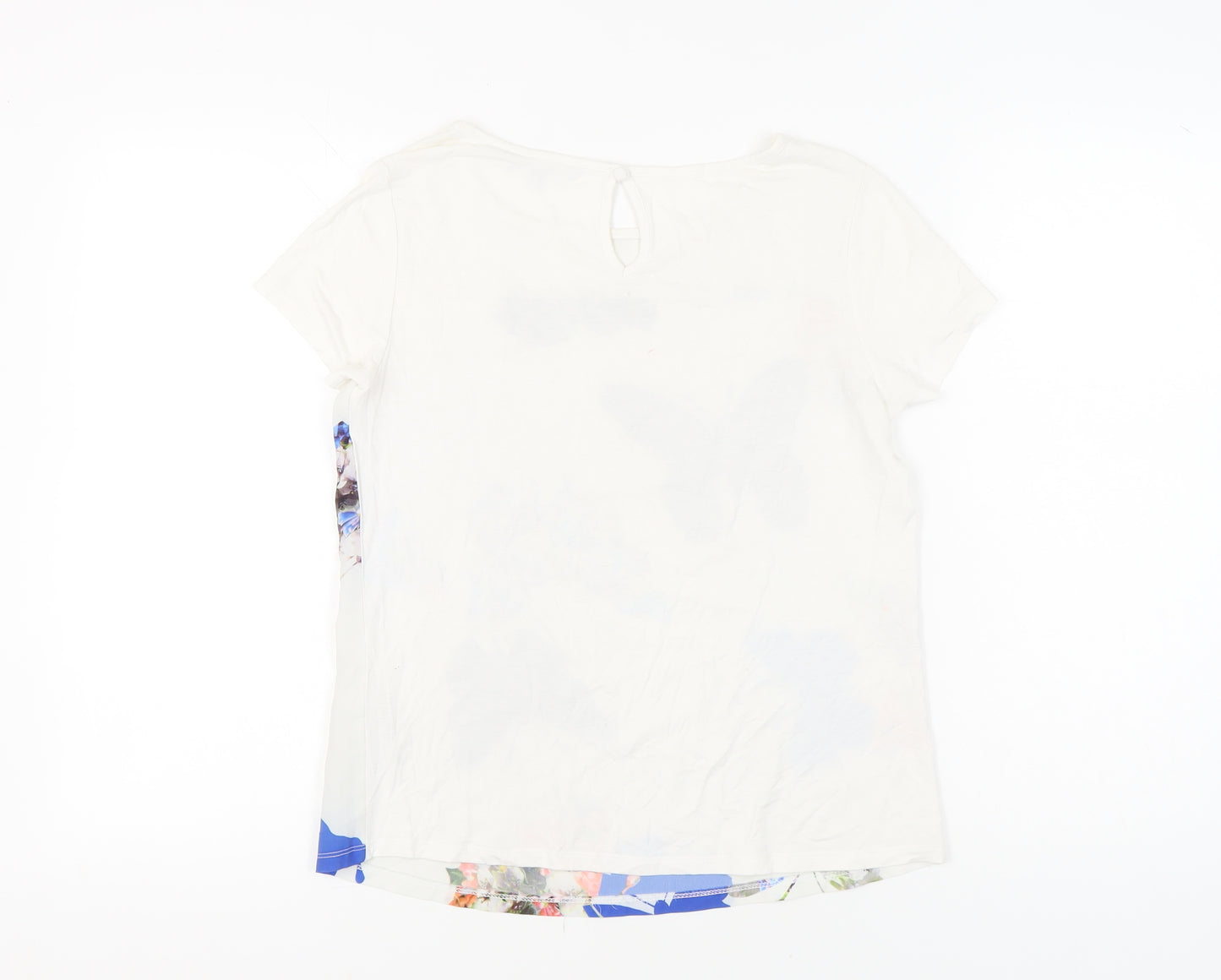 Red Herring Women’s White Butterfly Floral Blouse UK 10 Short Sleeve
