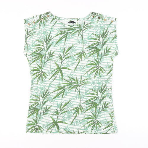 M&Co Women’s Green Tropical Print Cotton T-Shirt Size 10