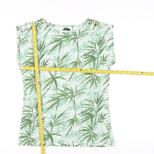 M&Co Women’s Green Tropical Print Cotton T-Shirt Size 10