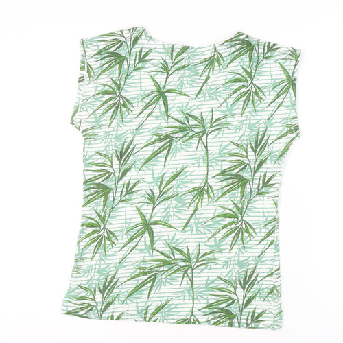 M&Co Women’s Green Tropical Print Cotton T-Shirt Size 10
