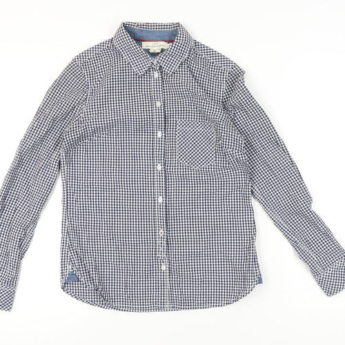 H&M Women Blue Check Cotton Button-Up Shirt Size 8 Long Sleeve