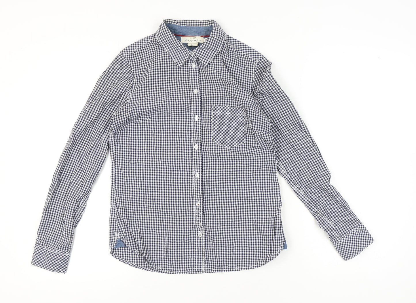 H&M Women Blue Check Cotton Button-Up Shirt Size 8 Long Sleeve
