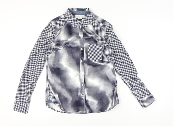 H&M Women Blue Check Cotton Button-Up Shirt Size 8 Long Sleeve