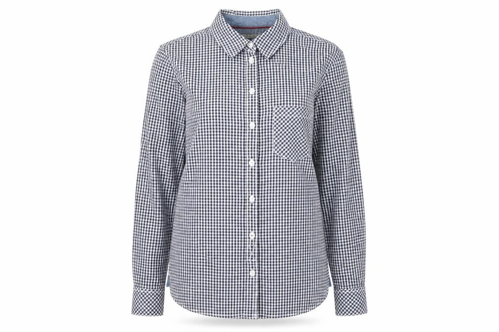 H&M Women Blue Check Cotton Button-Up Shirt Size 8 Long Sleeve