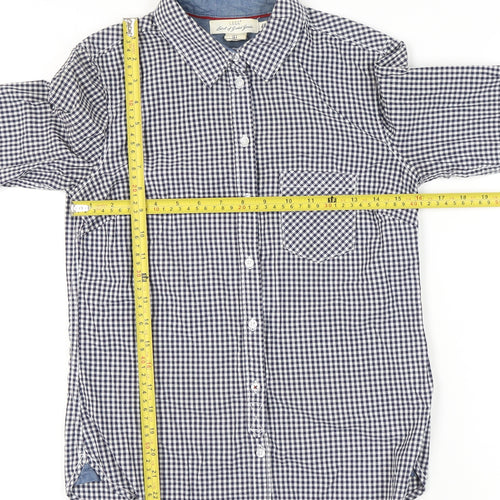 H&M Women Blue Check Cotton Button-Up Shirt Size 8 Long Sleeve