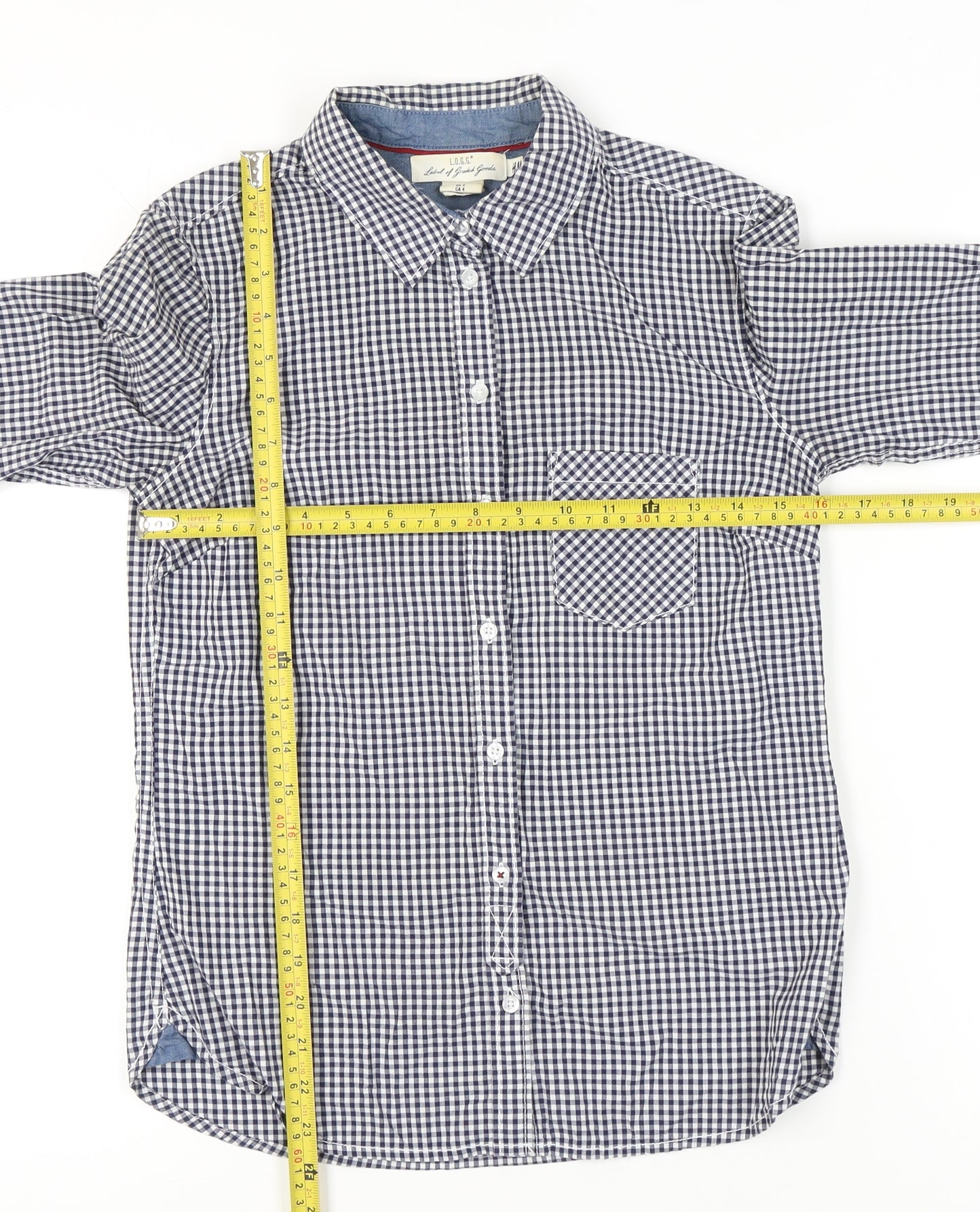H&M Women Blue Check Cotton Button-Up Shirt Size 8 Long Sleeve