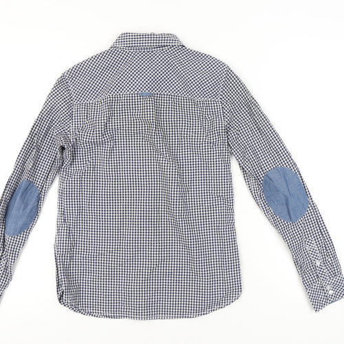 H&M Women Blue Check Cotton Button-Up Shirt Size 8 Long Sleeve