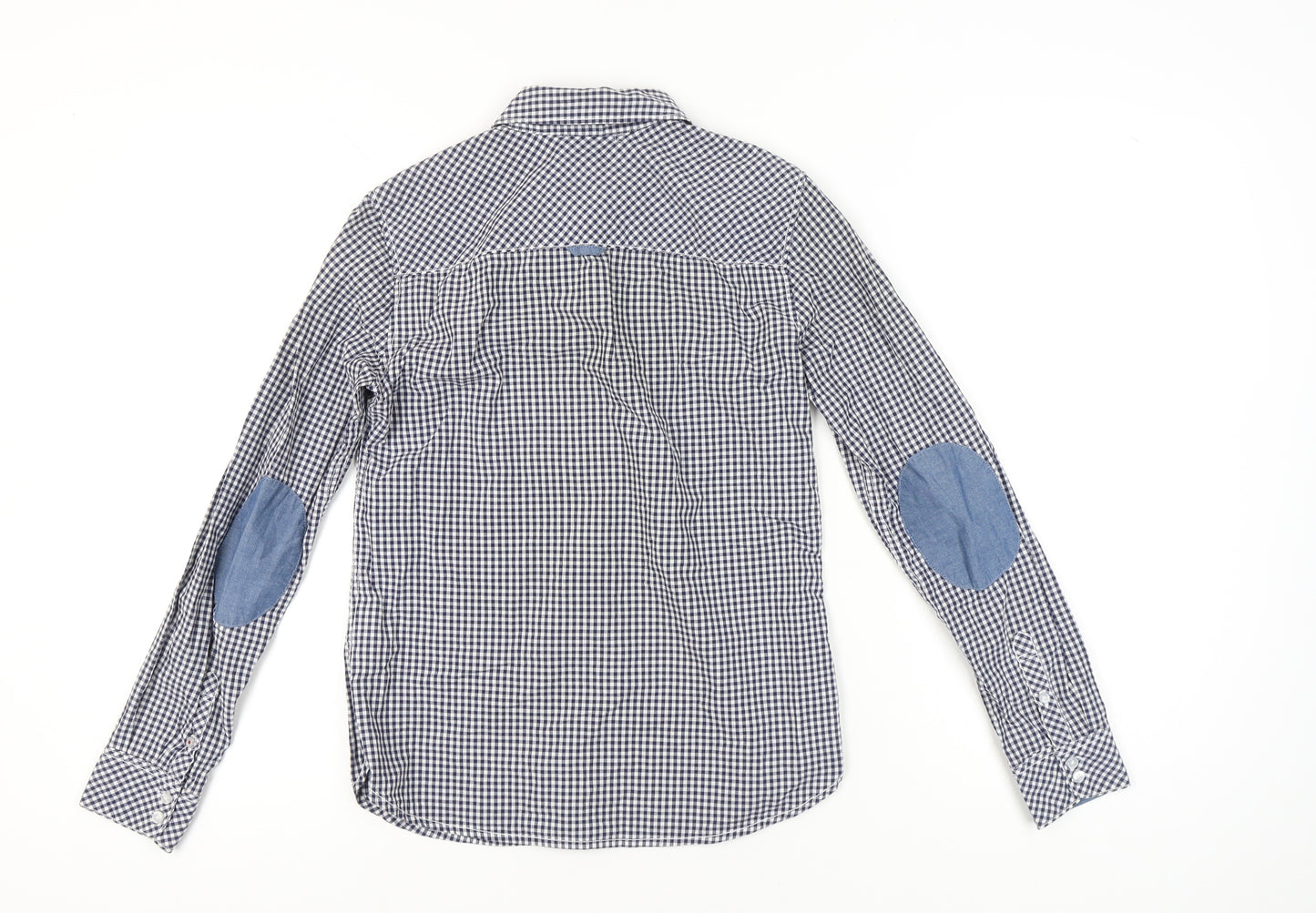 H&M Women Blue Check Cotton Button-Up Shirt Size 8 Long Sleeve
