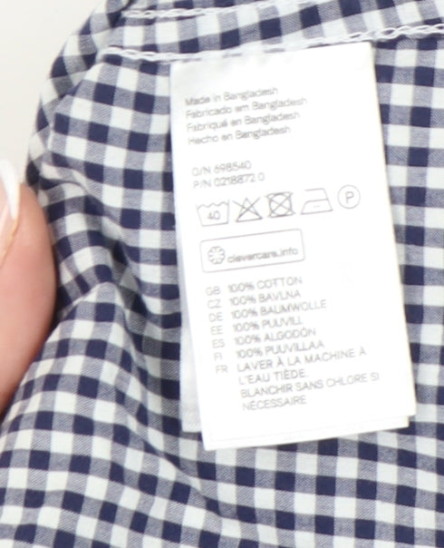 H&M Women Blue Check Cotton Button-Up Shirt Size 8 Long Sleeve