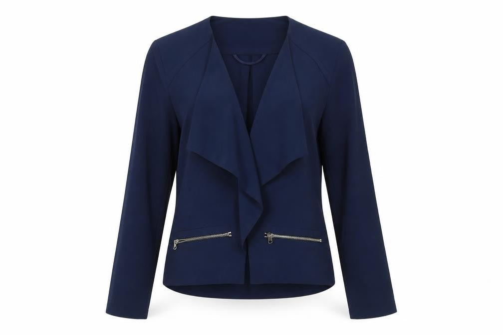 Front view of River Island Women’s Blue, size UK 10, Classic Zip Jacket Workwear