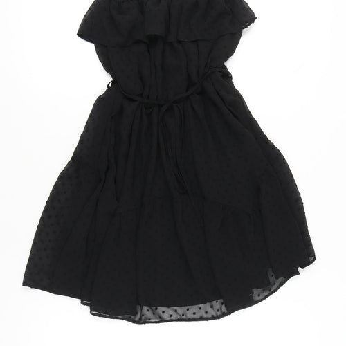 ASOS Women Black Size 10 Strapless Short Polka Dot Chiffon Dress