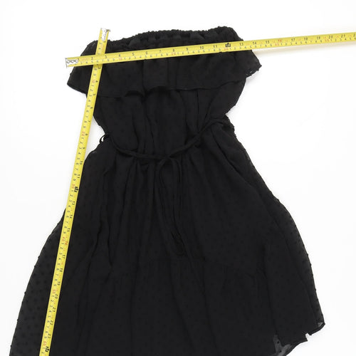 ASOS Women Black Size 10 Strapless Short Polka Dot Chiffon Dress