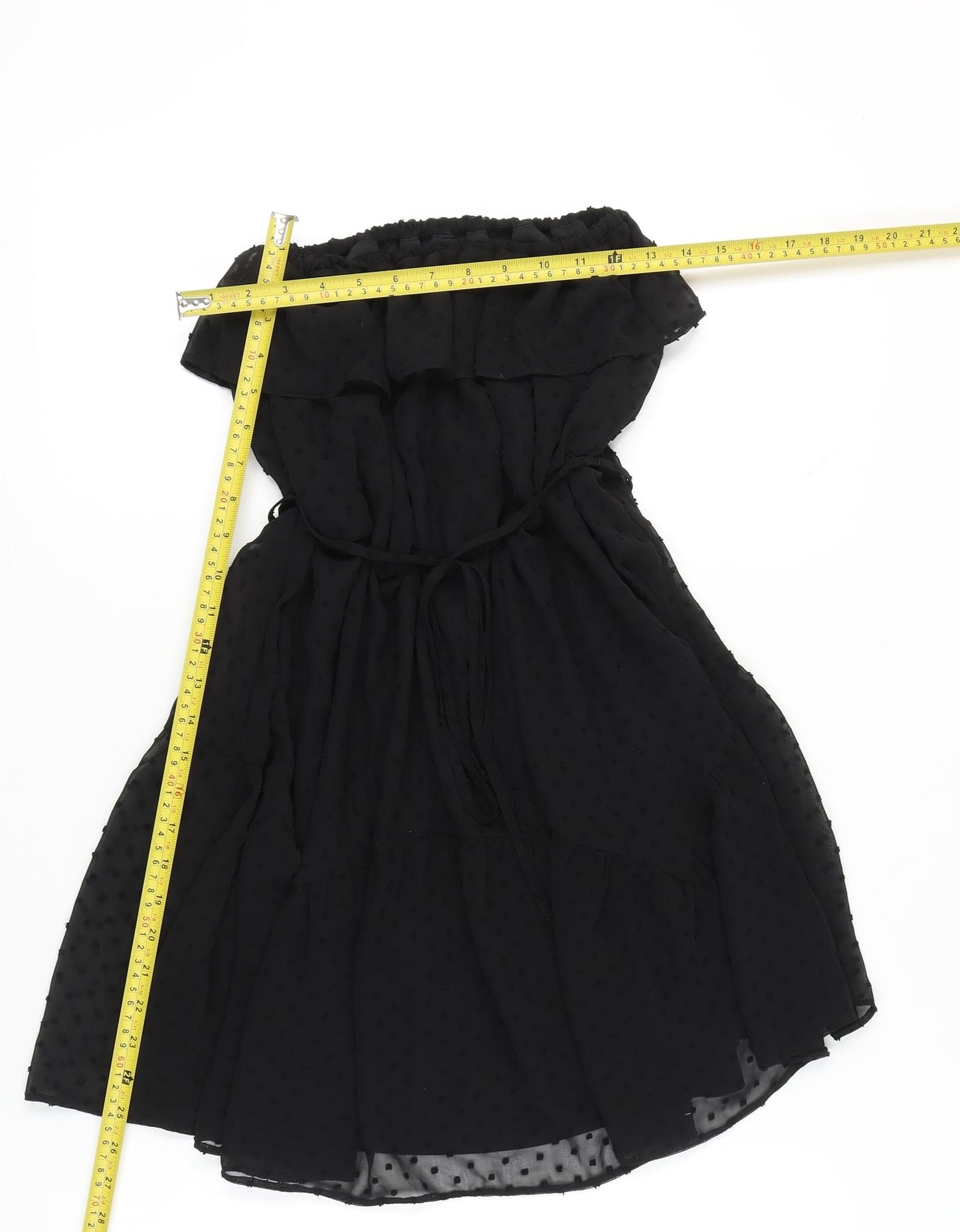 ASOS Women Black Size 10 Strapless Short Polka Dot Chiffon Dress