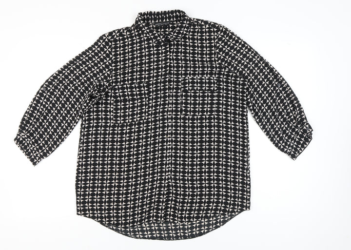 Dorothy Perkins Women’s Black Geometric Button-Up Shirt UK 14