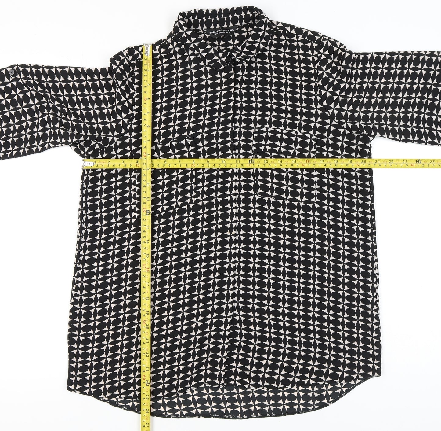 Dorothy Perkins Women’s Black Geometric Button-Up Shirt UK 14